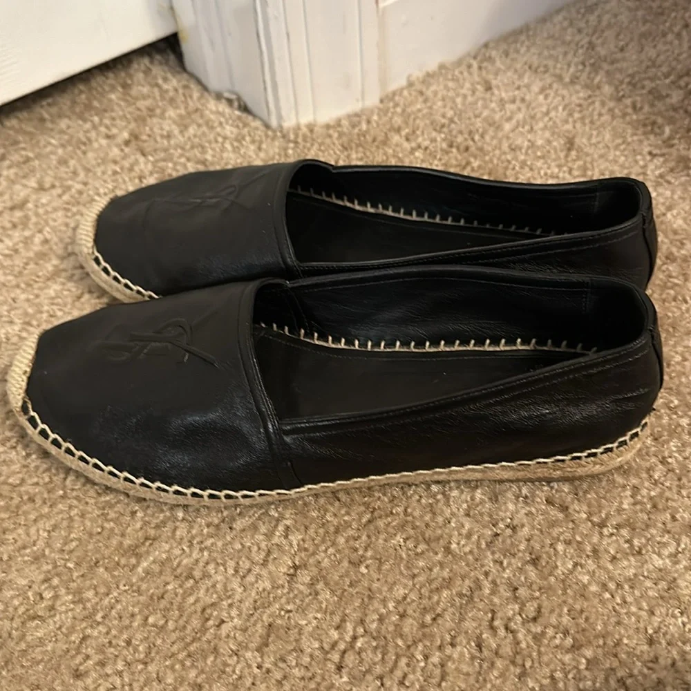 Saint Laurent Logo black leather  espadrilles Sz 39 - Picture 5 of 12